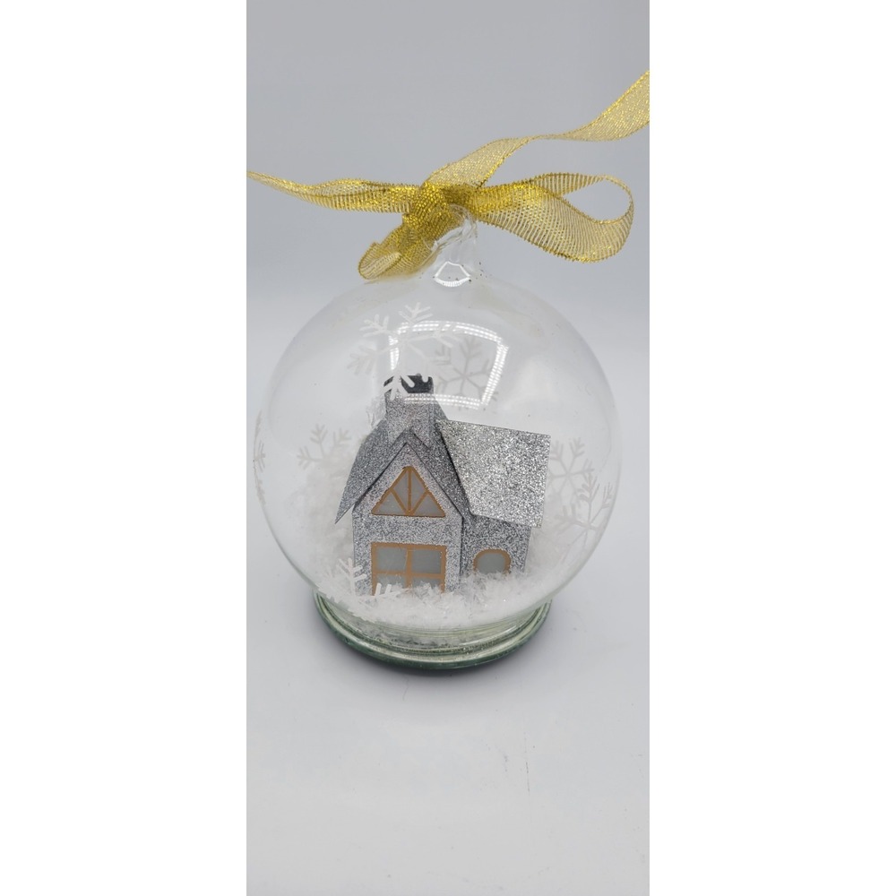 LED Light-Up Glass Ornament W/ Silver/gold House Design & Snowflake Pattern Xmas